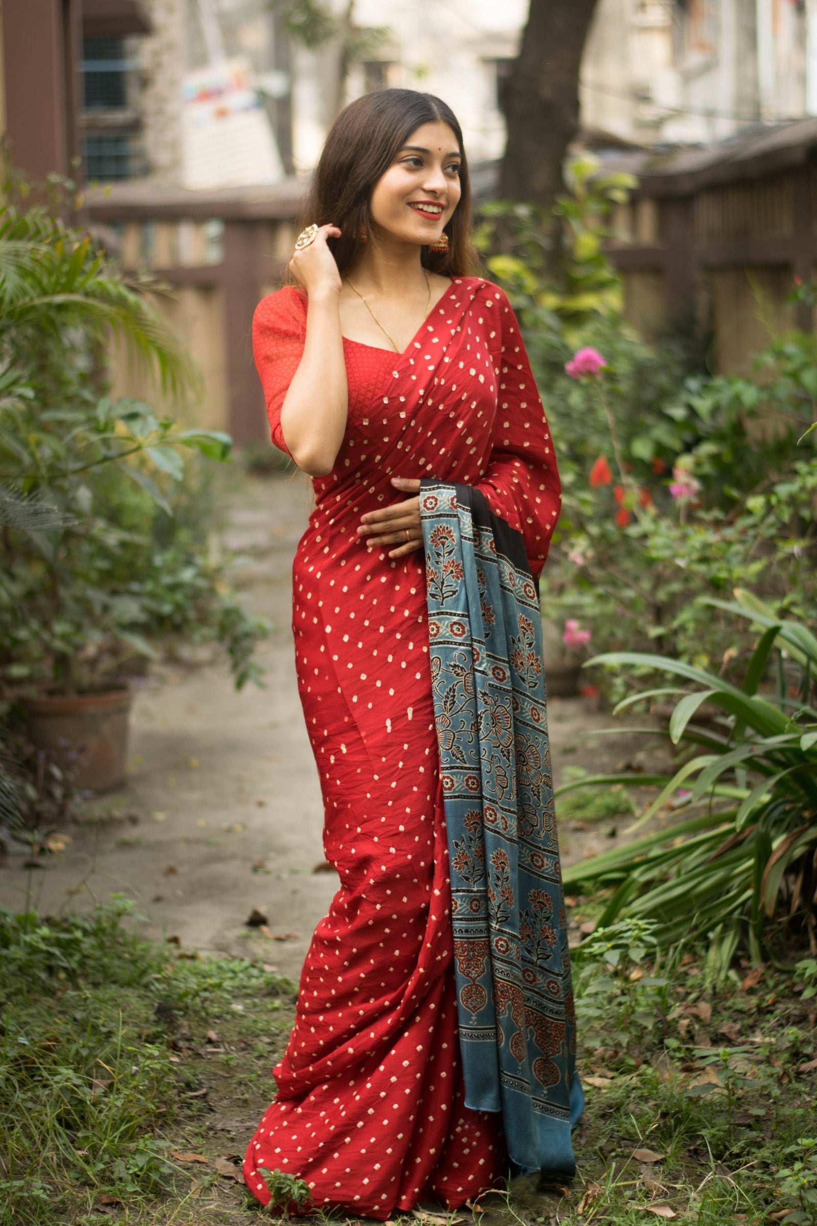 Jyoti Fashion Women's Red Imported Silk Satin Digital Printed Designer Saree with Blouse | Swadesiicart