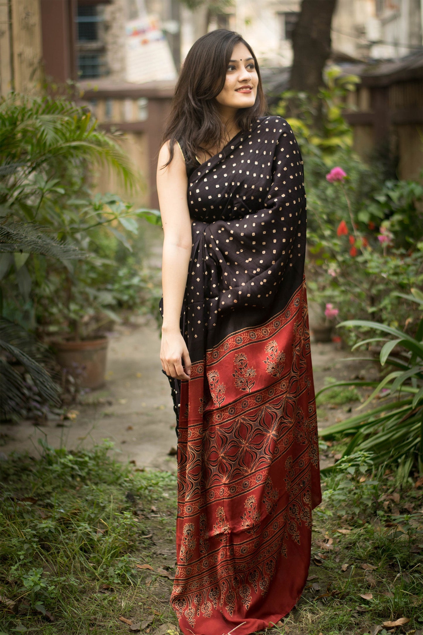 Jyoti Fashion Women's Black Imported Silk Satin Digital Printed Designer Saree with Blouse | Swadesiicart