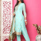 Jyoti Fashion Women's Turquoise Silk Jacquard Woven with Hand Work Salwar Suit Set | Swadesiicart