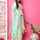 Jyoti Fashion Women's Turquoise Silk Jacquard Woven with Hand Work Salwar Suit Set | Swadesiicart