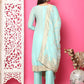 Jyoti Fashion Women's Turquoise Silk Jacquard Woven with Hand Work Salwar Suit Set | Swadesiicart