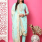 Jyoti Fashion Women's Turquoise Silk Jacquard Woven with Hand Work Salwar Suit Set | Swadesiicart