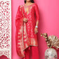 Jyoti Fashion Women's Red Silk Jacquard Woven with Zari Work Salwar Suit Set | Swadesiicart