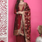 Jyoti Fashion Women's Maroon Silk Jacquard Woven with Zari Work Salwar Suit Set | Swadesiicart