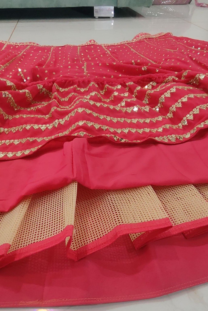 Jyoti Fashion Women's Gajri Red Faux Georgette 3MM, 5MM & 9MM Sequins with Zari Embroidered Lehenga Choli with Dupatta | Swadesiicart