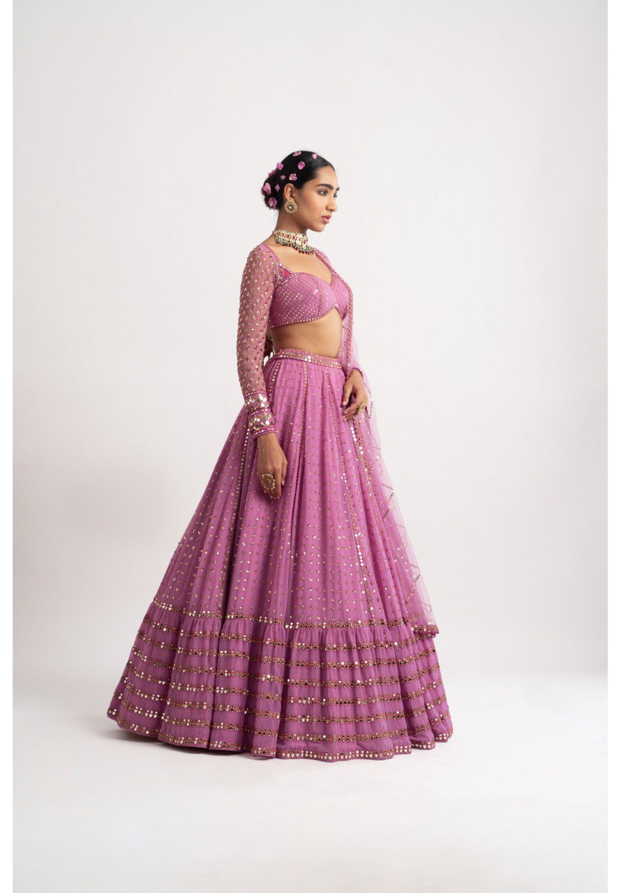 Jyoti Fashion Women's Metallic Pink Faux Georgette 3MM, 5MM & 9MM Sequins with Zari Embroidered Lehenga Choli with Dupatta | Swadesiicart