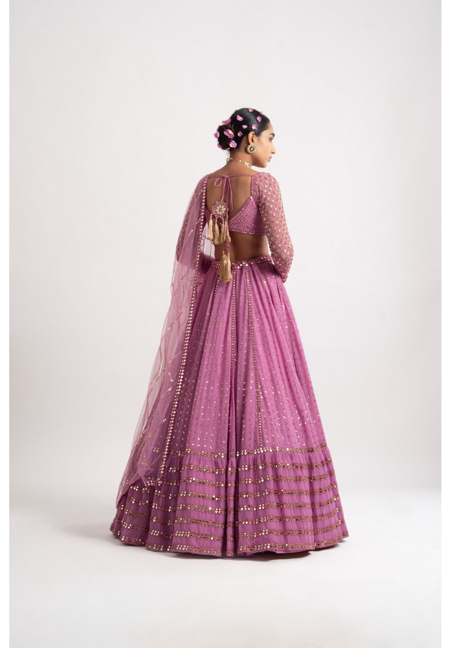 Jyoti Fashion Women's Metallic Pink Faux Georgette 3MM, 5MM & 9MM Sequins with Zari Embroidered Lehenga Choli with Dupatta | Swadesiicart