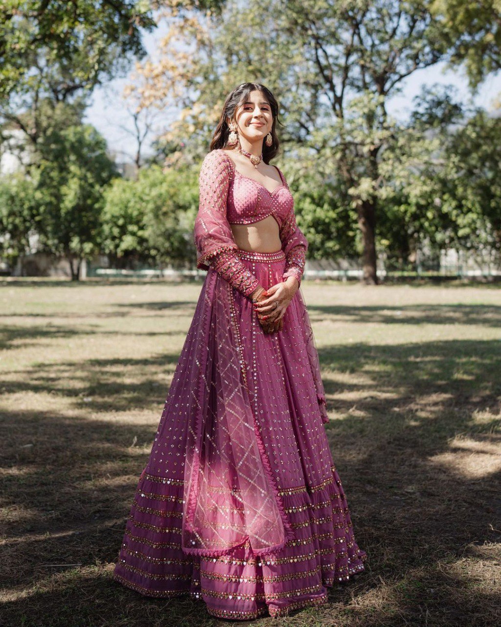 Jyoti Fashion Women's Metallic Pink Faux Georgette 3MM, 5MM & 9MM Sequins with Zari Embroidered Lehenga Choli with Dupatta | Swadesiicart