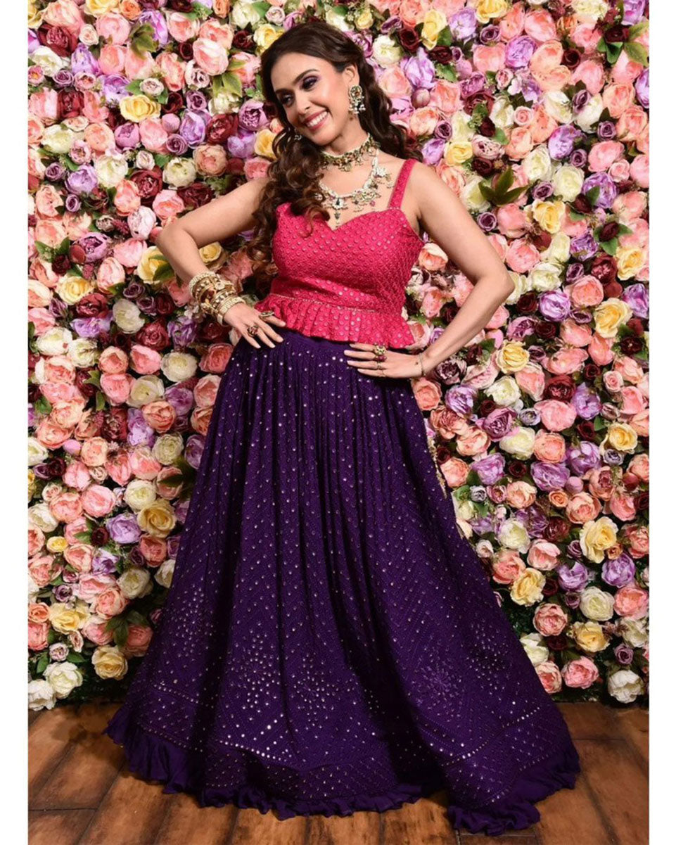 Jyoti Fashion Women's Purple Faux Georgette 3MM Sequins with Thread Embroidered Lehenga Choli with Dupatta | Swadesiicart