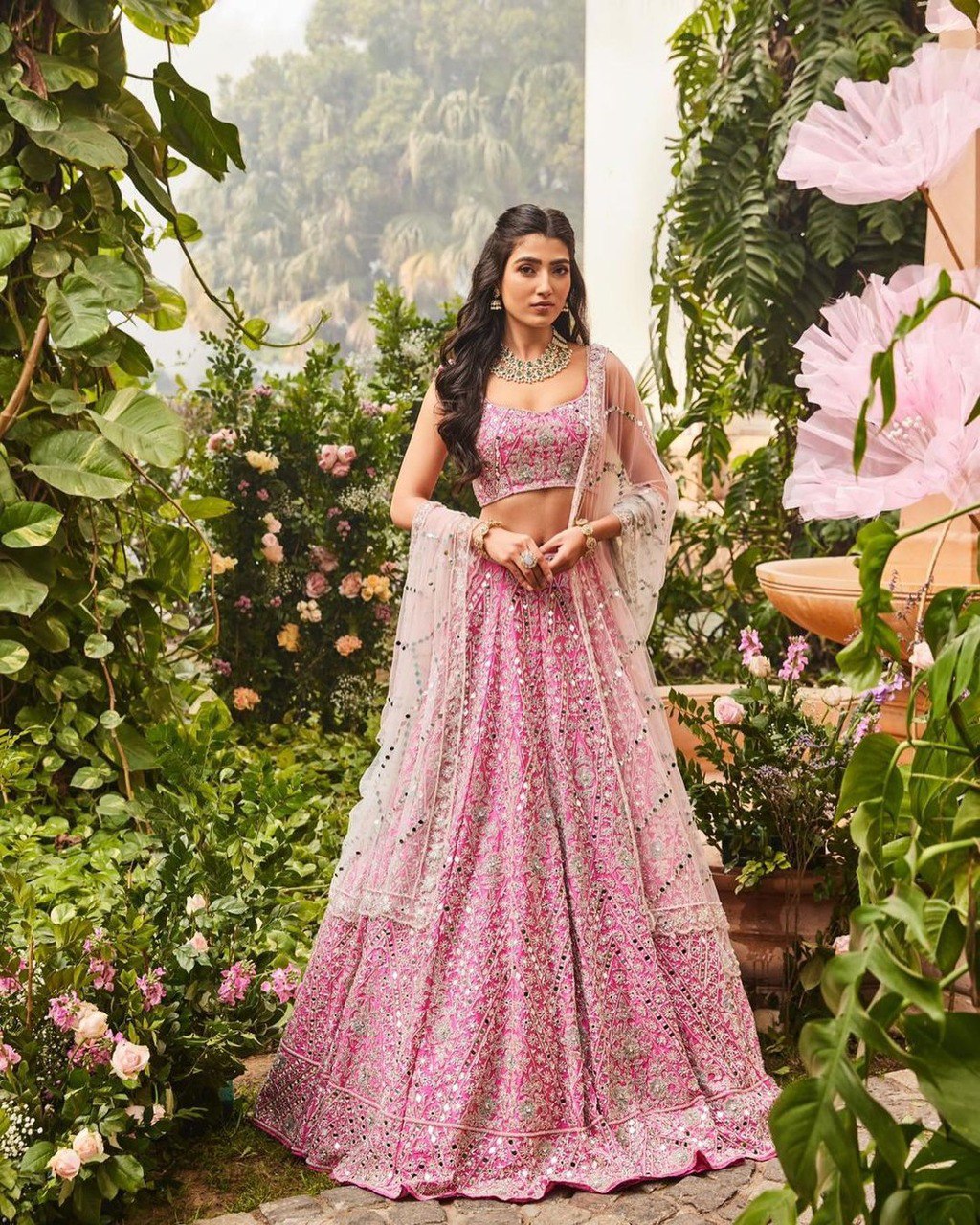 Jyoti Fashion Women's Pink Devsena Silk 3MM Sequins with Zari Dori Embroidered & Paper Mirror Work Lehenga Choli with Dupatta | Swadesiicart