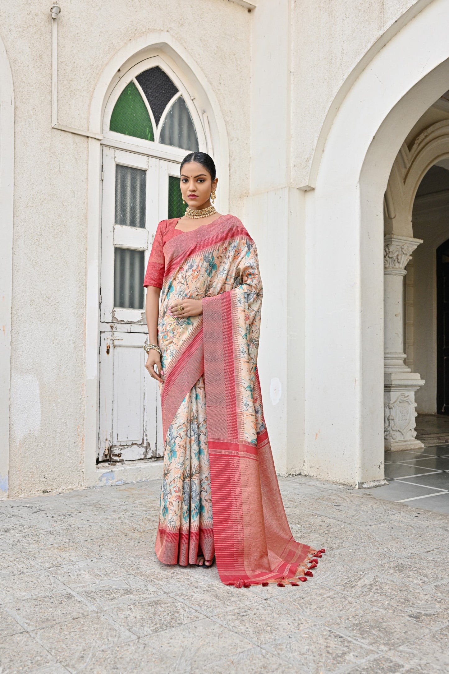 Jyoti Fashion Women's Firozi Tussar Silk Zari Woven Traditional Saree with Blouse | Swadesiicart