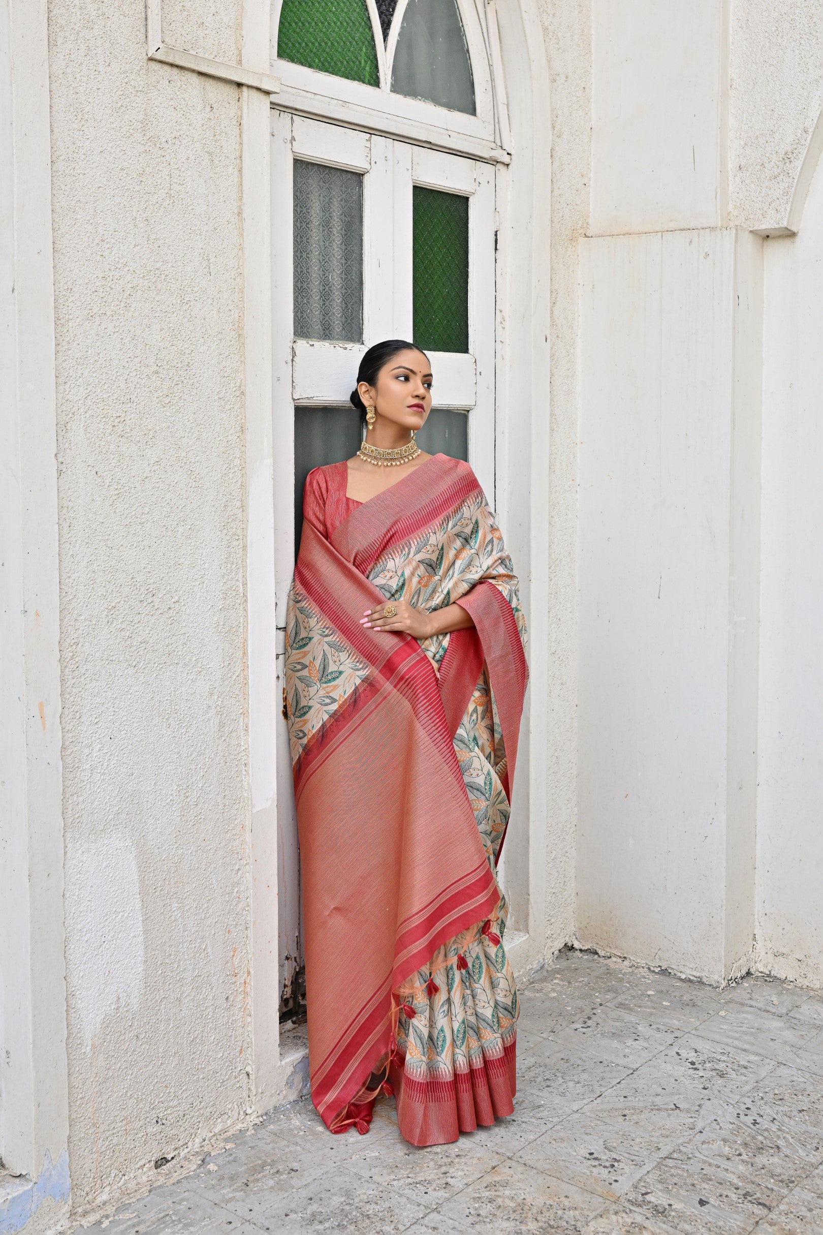 Jyoti Fashion Women's Pista Tussar Silk Zari Woven Traditional Saree with Blouse | Swadesiicart