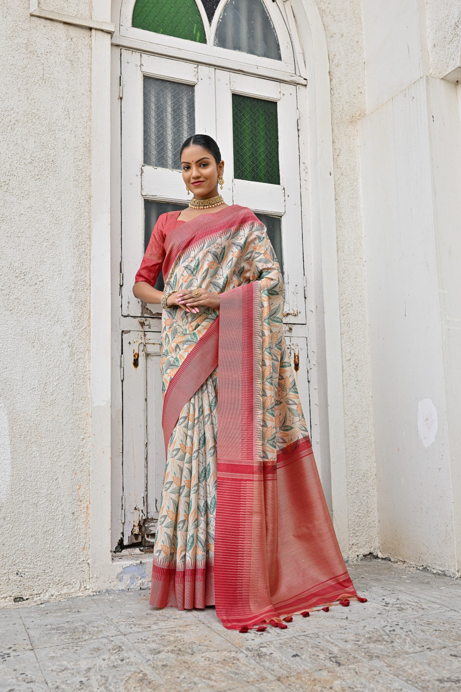 Jyoti Fashion Women's Pista Tussar Silk Zari Woven Traditional Saree with Blouse | Swadesiicart