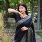 Jyoti Fashion Women's Black Handloom Raw Silk Printed Border Traditional Saree with Blouse | Swadesiicart