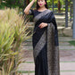 Jyoti Fashion Women's Black Handloom Raw Silk Printed Border Traditional Saree with Blouse | Swadesiicart
