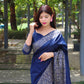 Jyoti Fashion Women's Blue Handloom Raw Silk Printed Border Traditional Saree with Blouse | Swadesiicart