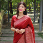 Jyoti Fashion Women's Red Handloom Raw Silk Printed Border Traditional Saree with Blouse | Swadesiicart