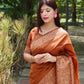 Jyoti Fashion Women's Orange Handloom Raw Silk Printed Border Traditional Saree with Blouse | Swadesiicart