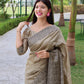 Jyoti Fashion Women's Cream Handloom Raw Silk Printed Border Traditional Saree with Blouse | Swadesiicart