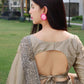 Jyoti Fashion Women's Cream Handloom Raw Silk Printed Border Traditional Saree with Blouse | Swadesiicart