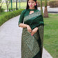 Jyoti Fashion Women's Green Handloom Raw Silk Printed Border Traditional Saree with Blouse | Swadesiicart