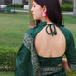 Jyoti Fashion Women's Green Handloom Raw Silk Printed Border Traditional Saree with Blouse | Swadesiicart