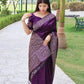 Jyoti Fashion Women's Purple Handloom Raw Silk Printed Border Traditional Saree with Blouse | Swadesiicart