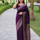Jyoti Fashion Women's Purple Handloom Raw Silk Printed Border Traditional Saree with Blouse | Swadesiicart