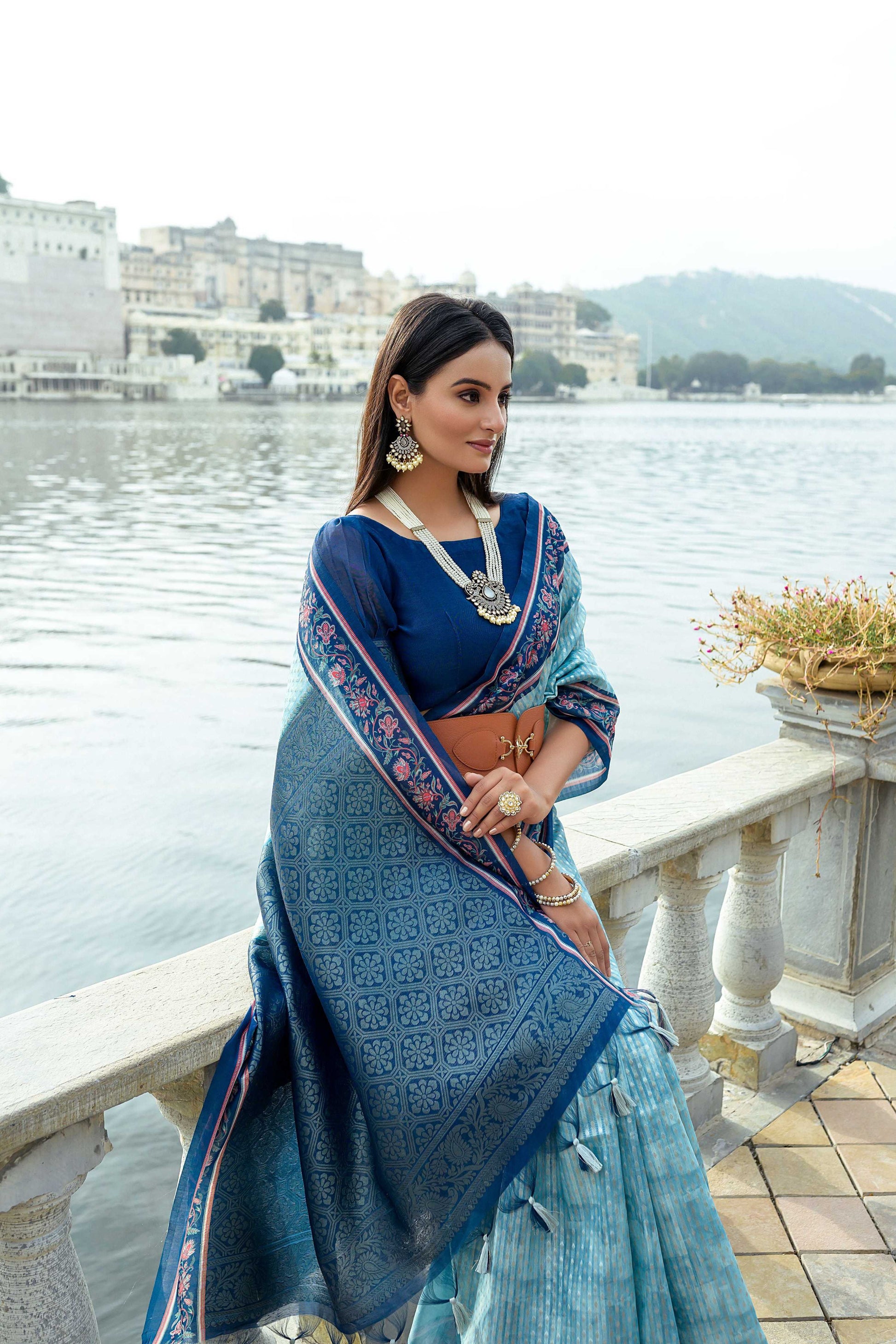 Jyoti Fashion Women's Firozi Soft Silk Zari Woven Traditional Saree with Blouse | Swadesiicart