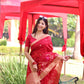 Jyoti Fashion Women's Red Linen Silk Zari Woven Traditional Saree with Blouse | Swadesiicart