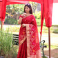 Jyoti Fashion Women's Red Linen Silk Zari Woven Traditional Saree with Blouse | Swadesiicart