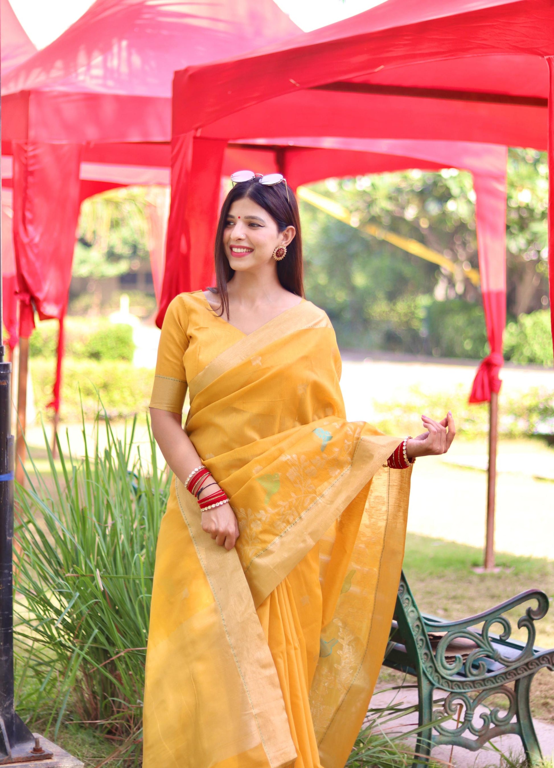 Jyoti Fashion Women's Yellow Linen Silk Zari Woven Traditional Saree with Blouse | Swadesiicart