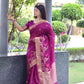 Jyoti Fashion Women's Magenta Linen Silk Zari Woven Traditional Saree with Blouse | Swadesiicart