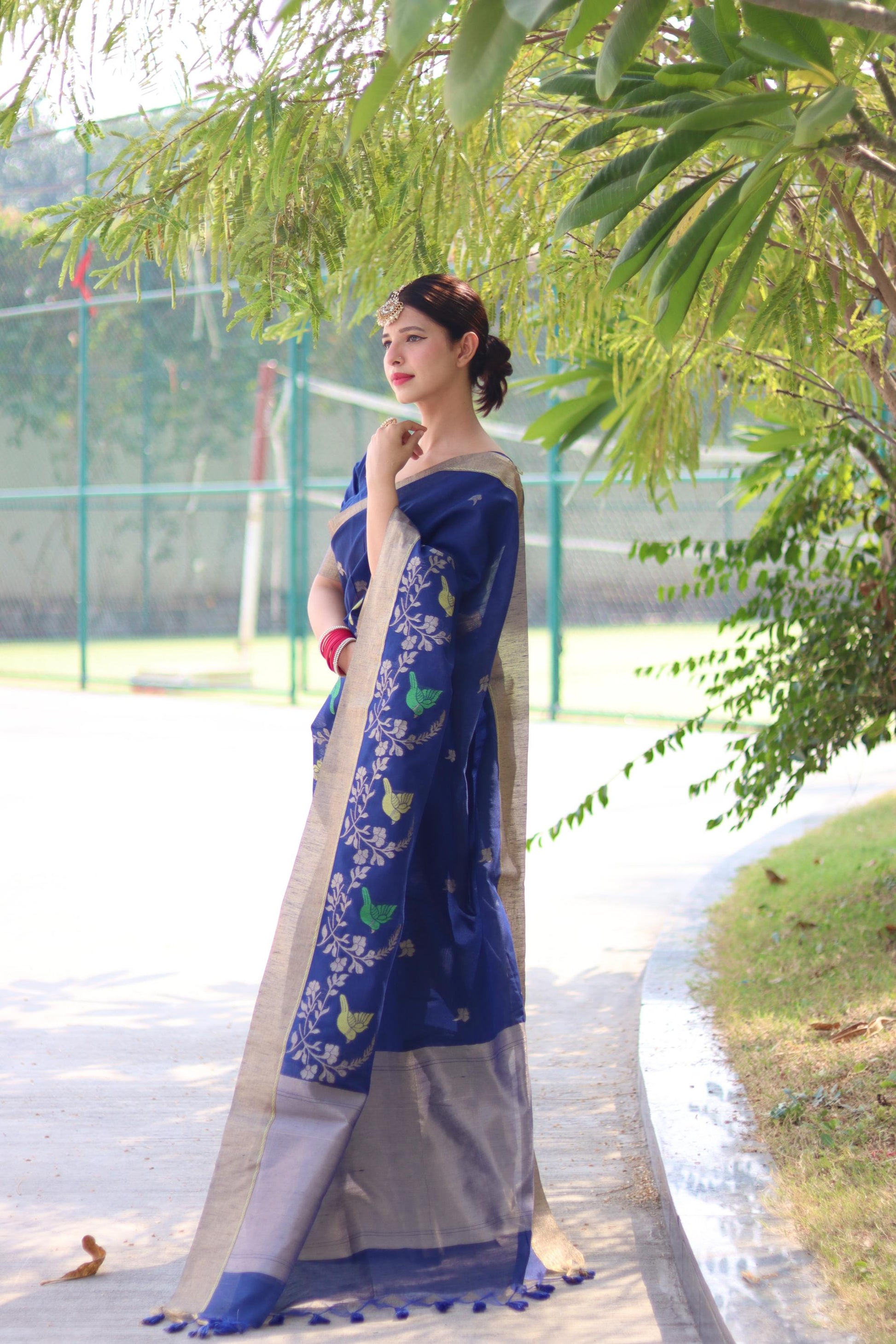 Jyoti Fashion Women's Blue Linen Silk Zari Woven Traditional Saree with Blouse | Swadesiicart