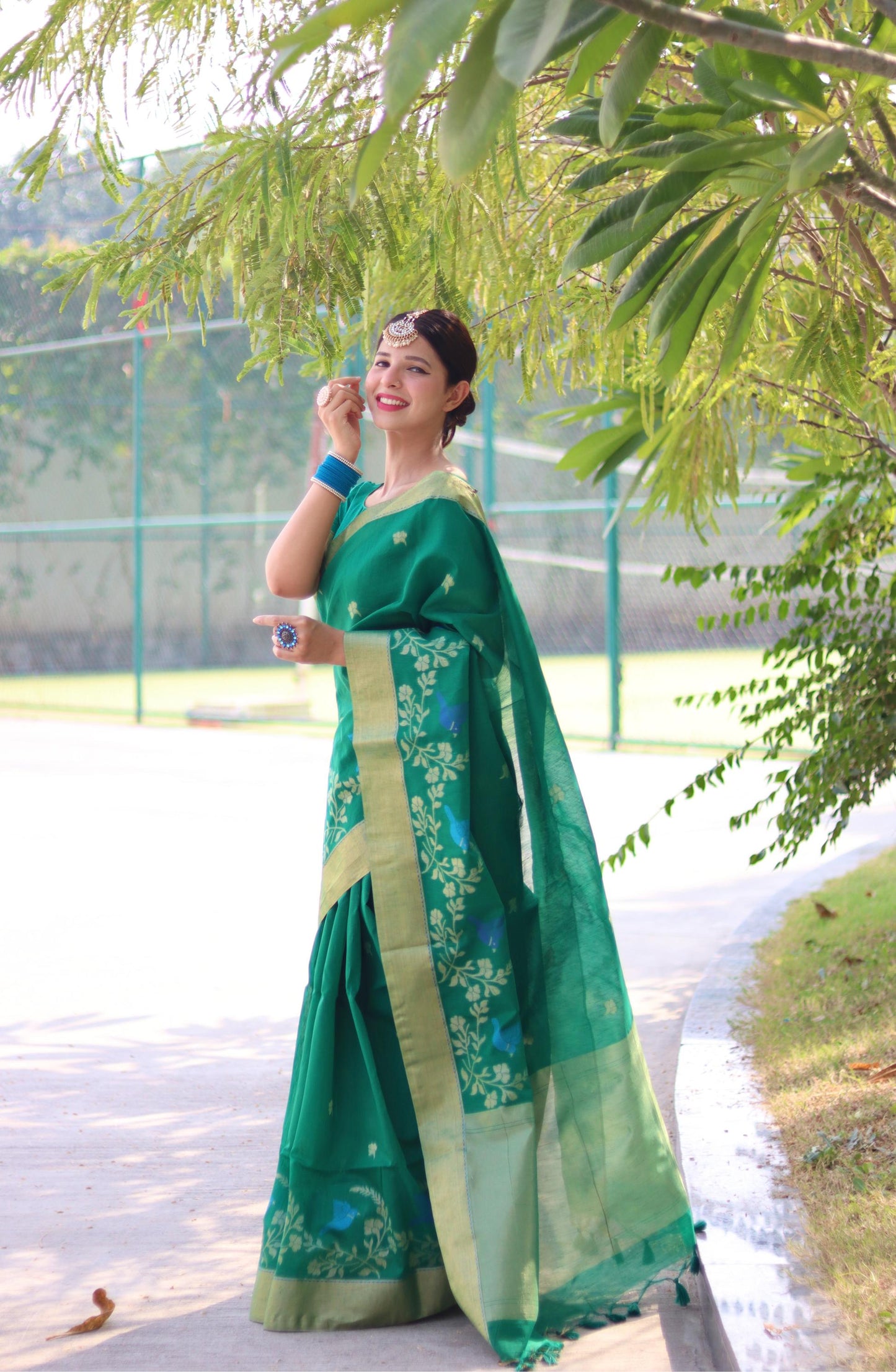 Jyoti Fashion Women's Rama Linen Silk Zari Woven Traditional Saree with Blouse | Swadesiicart