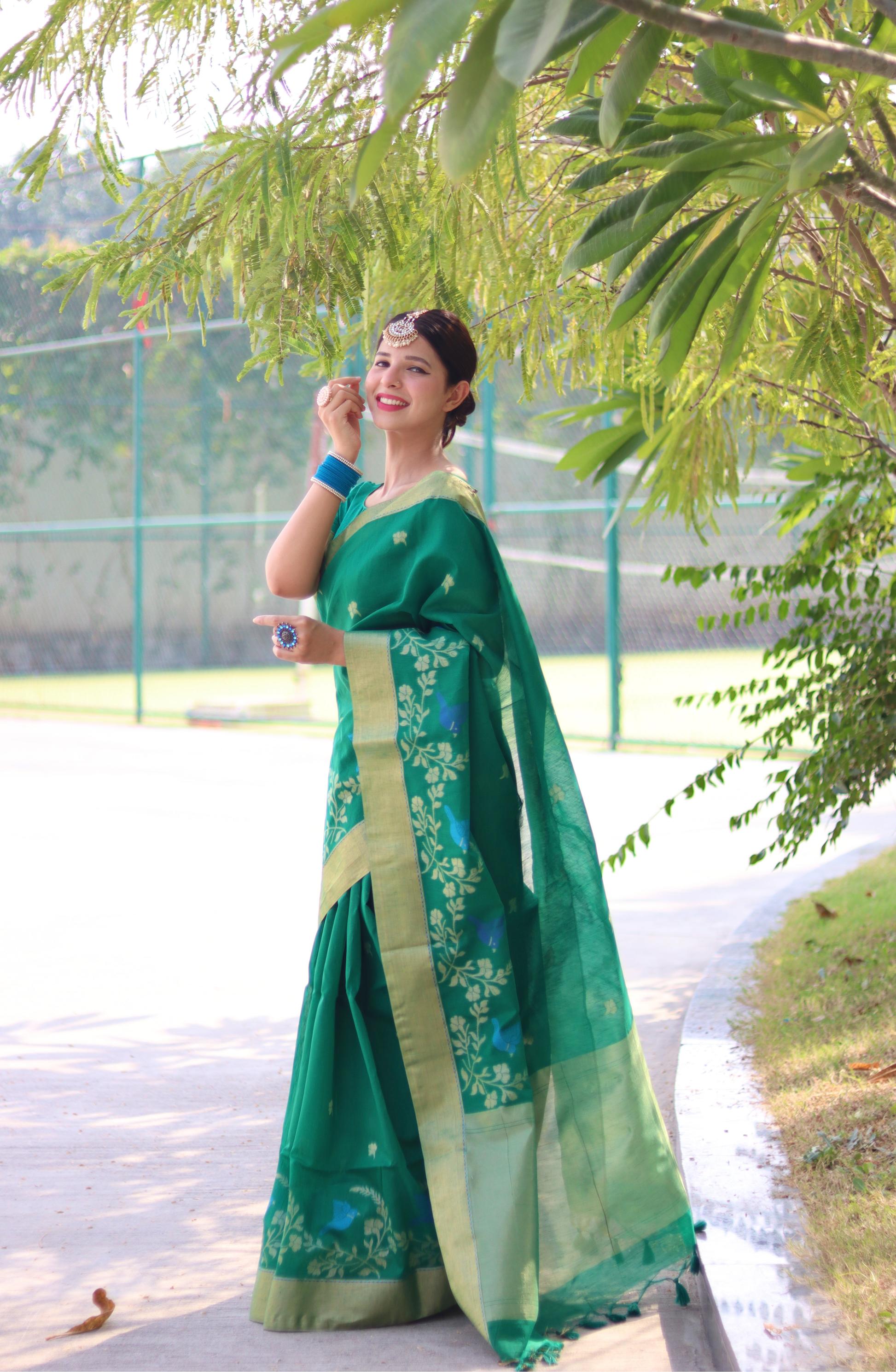 Jyoti Fashion Women's Rama Linen Silk Zari Woven Traditional Saree with Blouse | Swadesiicart