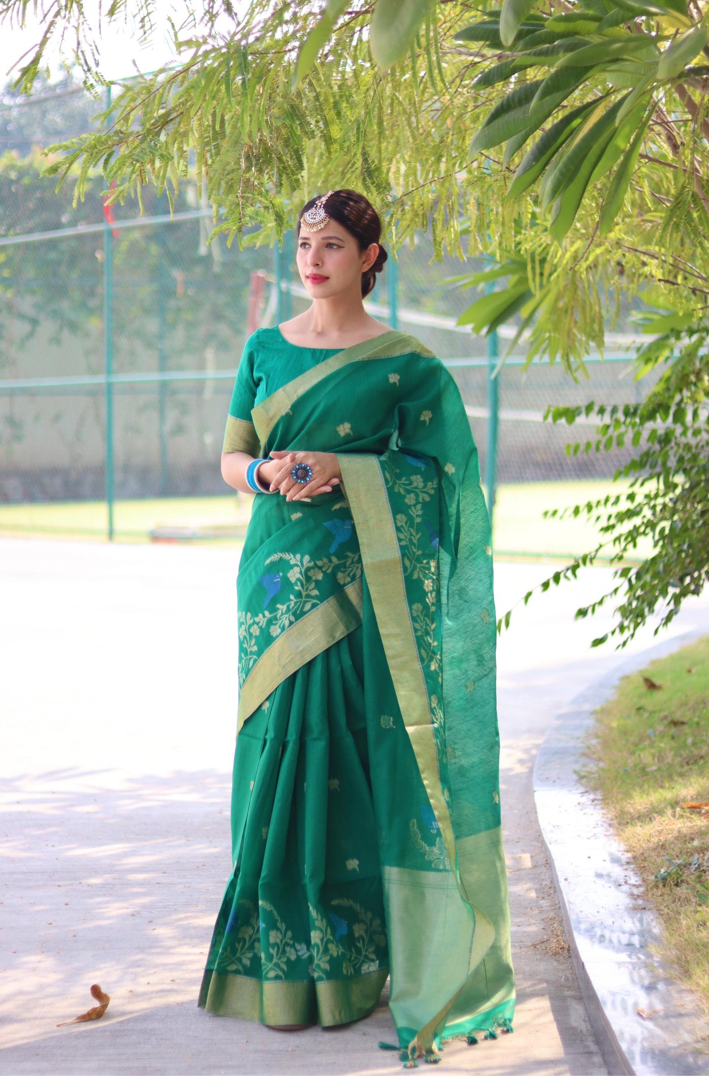 Jyoti Fashion Women's Rama Linen Silk Zari Woven Traditional Saree with Blouse | Swadesiicart