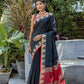 Jyoti Fashion Women's Black Tussar Silk Temple Border with Zari Lining Traditional Saree with Blouse | Swadesiicart