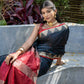 Jyoti Fashion Women's Black Tussar Silk Temple Border with Zari Lining Traditional Saree with Blouse | Swadesiicart