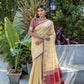 Jyoti Fashion Women's Cream Tussar Silk Temple Border with Zari Lining Traditional Saree with Blouse | Swadesiicart