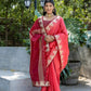 Jyoti Fashion Women's Coral Tussar Silk Temple Border with Zari Lining Traditional Saree with Blouse | Swadesiicart