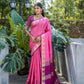 Jyoti Fashion Women's Pink Tussar Silk Temple Border with Zari Lining Traditional Saree with Blouse | Swadesiicart