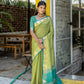 Jyoti Fashion Women's Green Tussar Silk Temple Border with Zari Lining Traditional Saree with Blouse | Swadesiicart