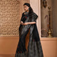 Jyoti Fashion Women's Black Handloom Raw Silk Weaving Pallu Traditional Saree with Blouse | Swadesiicart