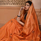 Jyoti Fashion Women's Orange Handloom Raw Silk Weaving Pallu Traditional Saree with Blouse | Swadesiicart