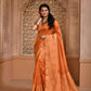 Jyoti Fashion Women's Orange Handloom Raw Silk Weaving Pallu Traditional Saree with Blouse | Swadesiicart