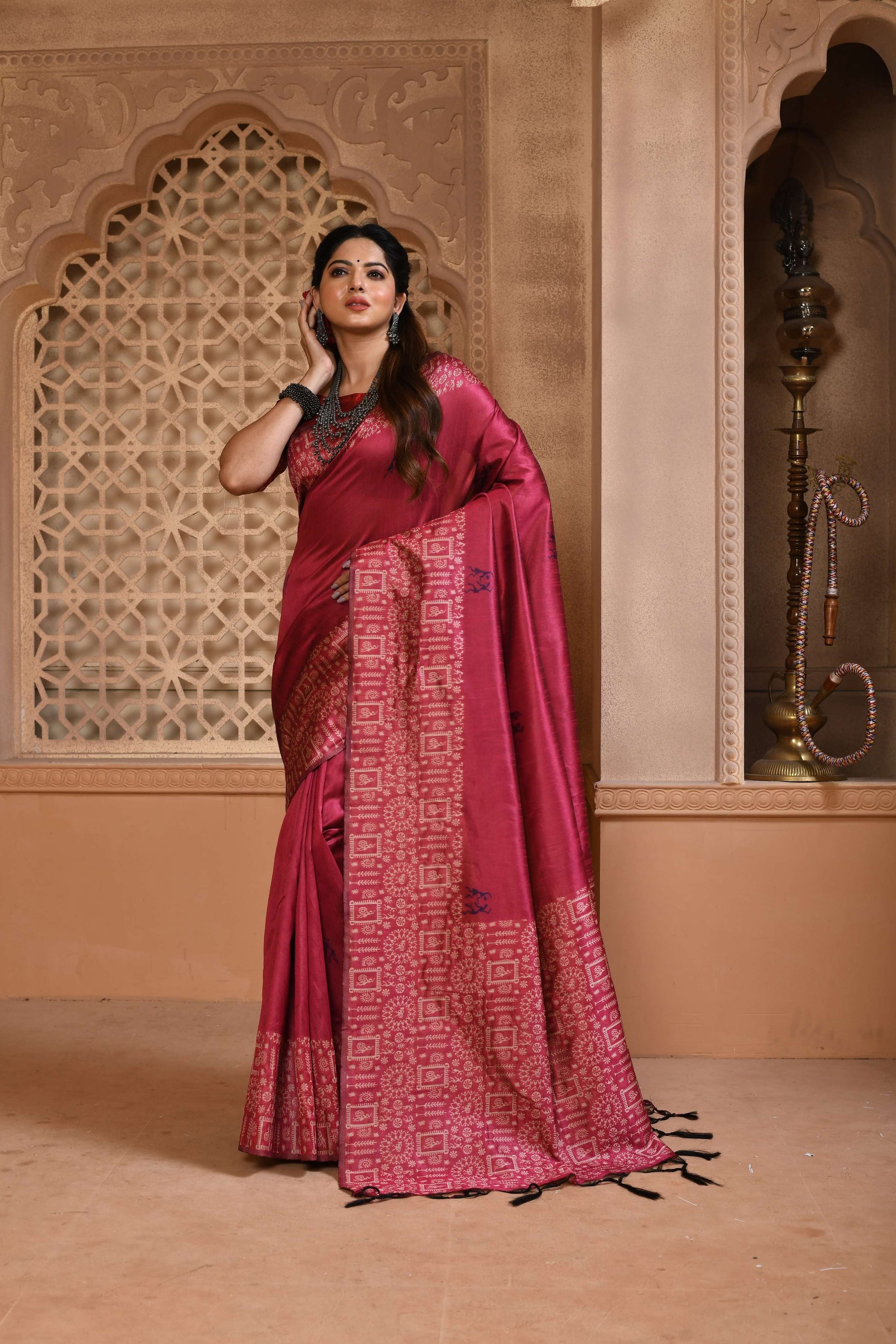 Jyoti Fashion Women's Rani Pink Handloom Raw Silk Weaving Pallu Traditional Saree with Blouse | Swadesiicart