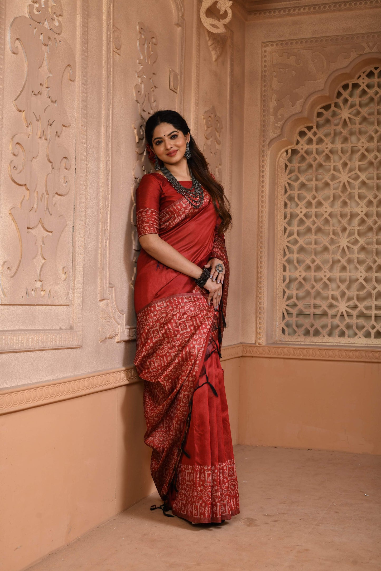 Jyoti Fashion Women's Red Handloom Raw Silk Weaving Pallu Traditional Saree with Blouse | Swadesiicart