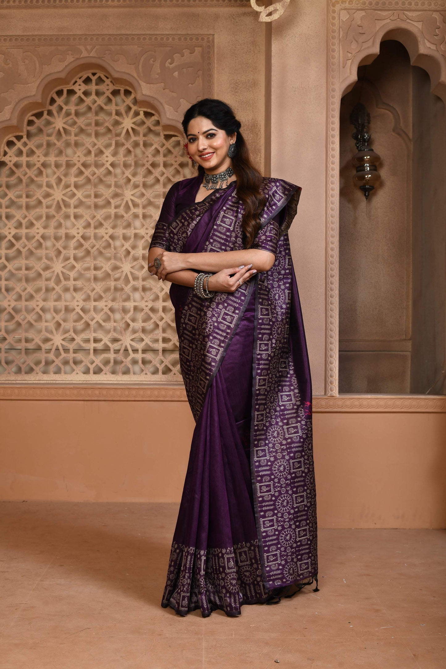 Jyoti Fashion Women's Purple Handloom Raw Silk Weaving Pallu Traditional Saree with Blouse | Swadesiicart