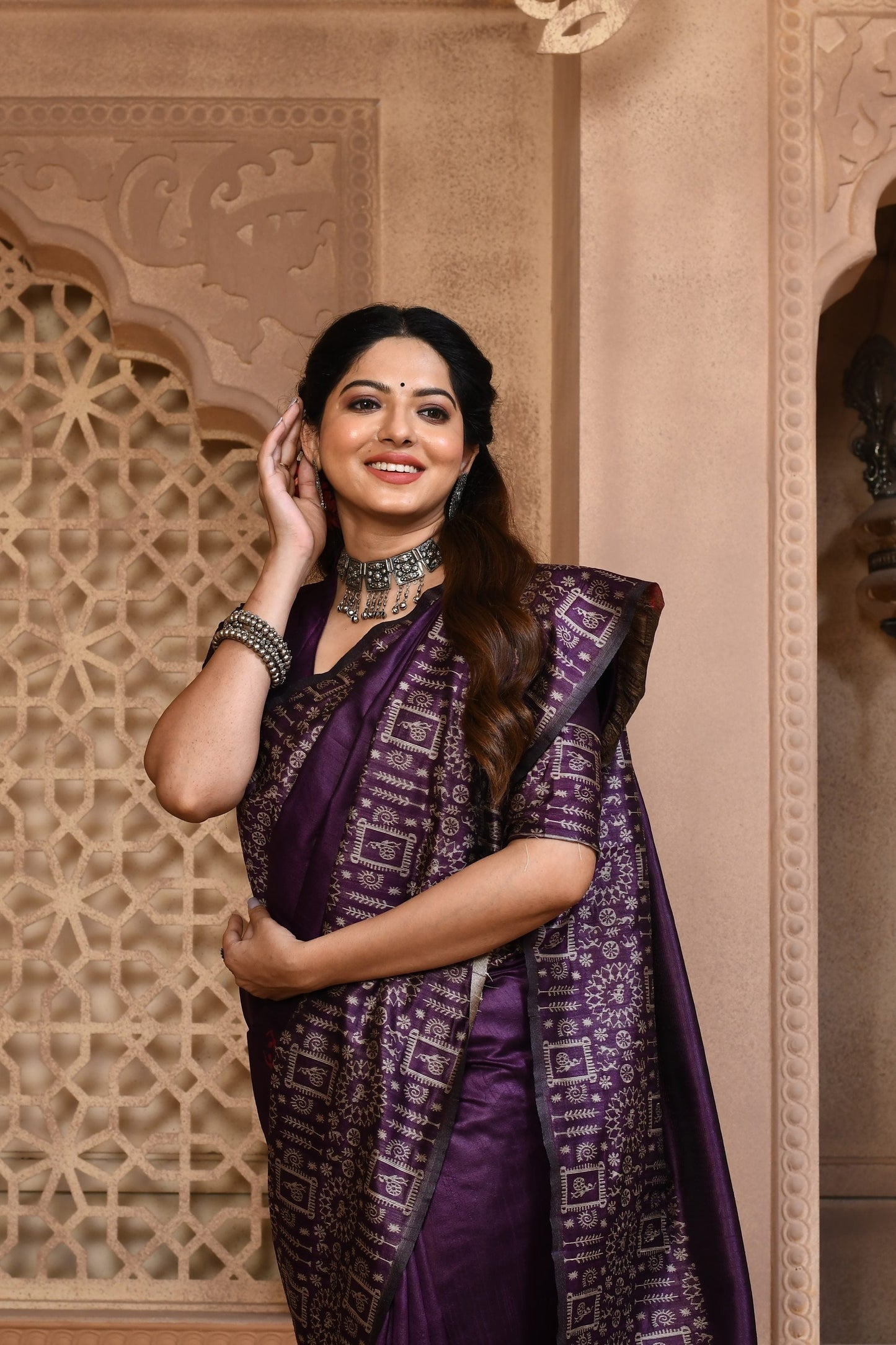 Jyoti Fashion Women's Purple Handloom Raw Silk Weaving Pallu Traditional Saree with Blouse | Swadesiicart